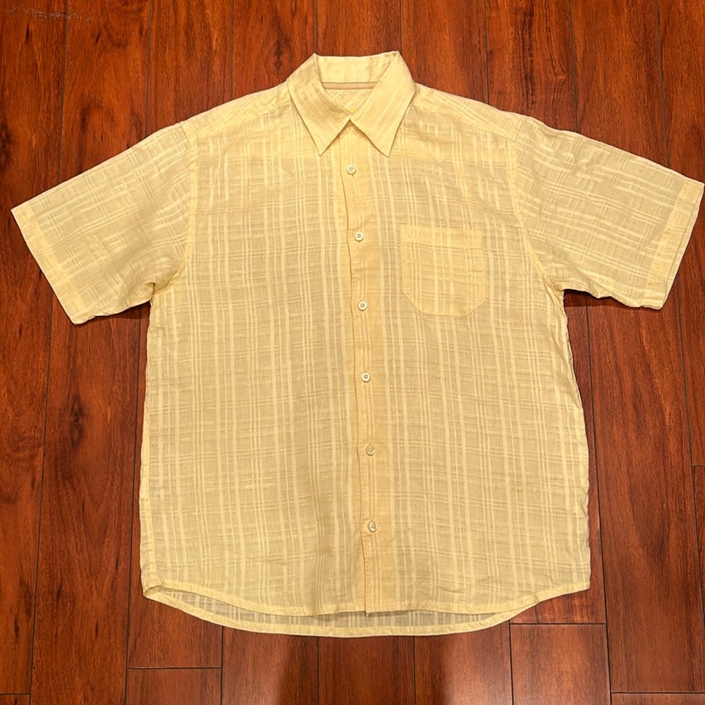 Tommy Bahama Yellow 100% Linen Short Sleeve Button Down Shirt
